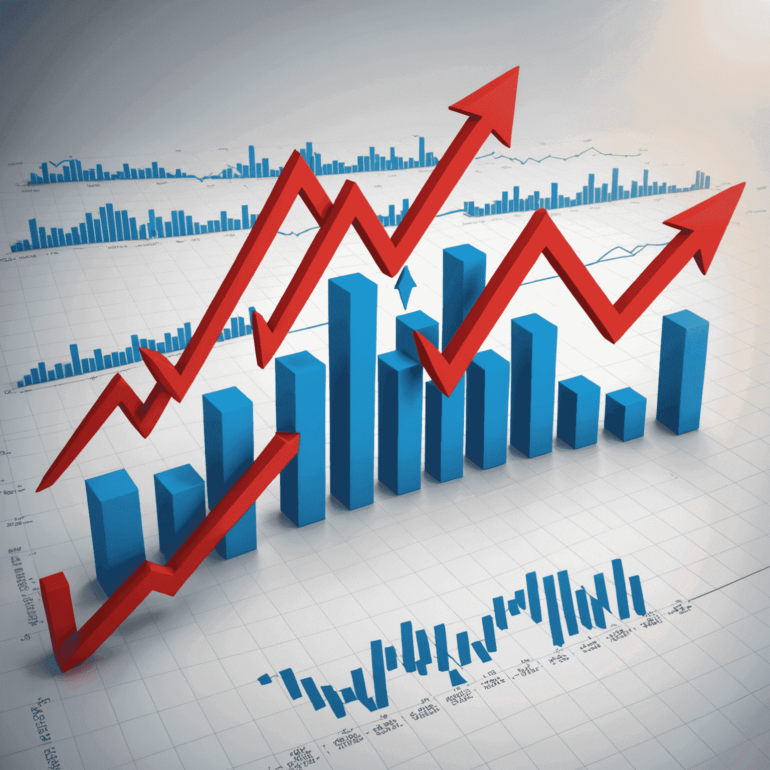 A dynamic graph showing various financial market trends with arrows pointing upwards and downwards, symbolizing the volatility and opportunities in the current market