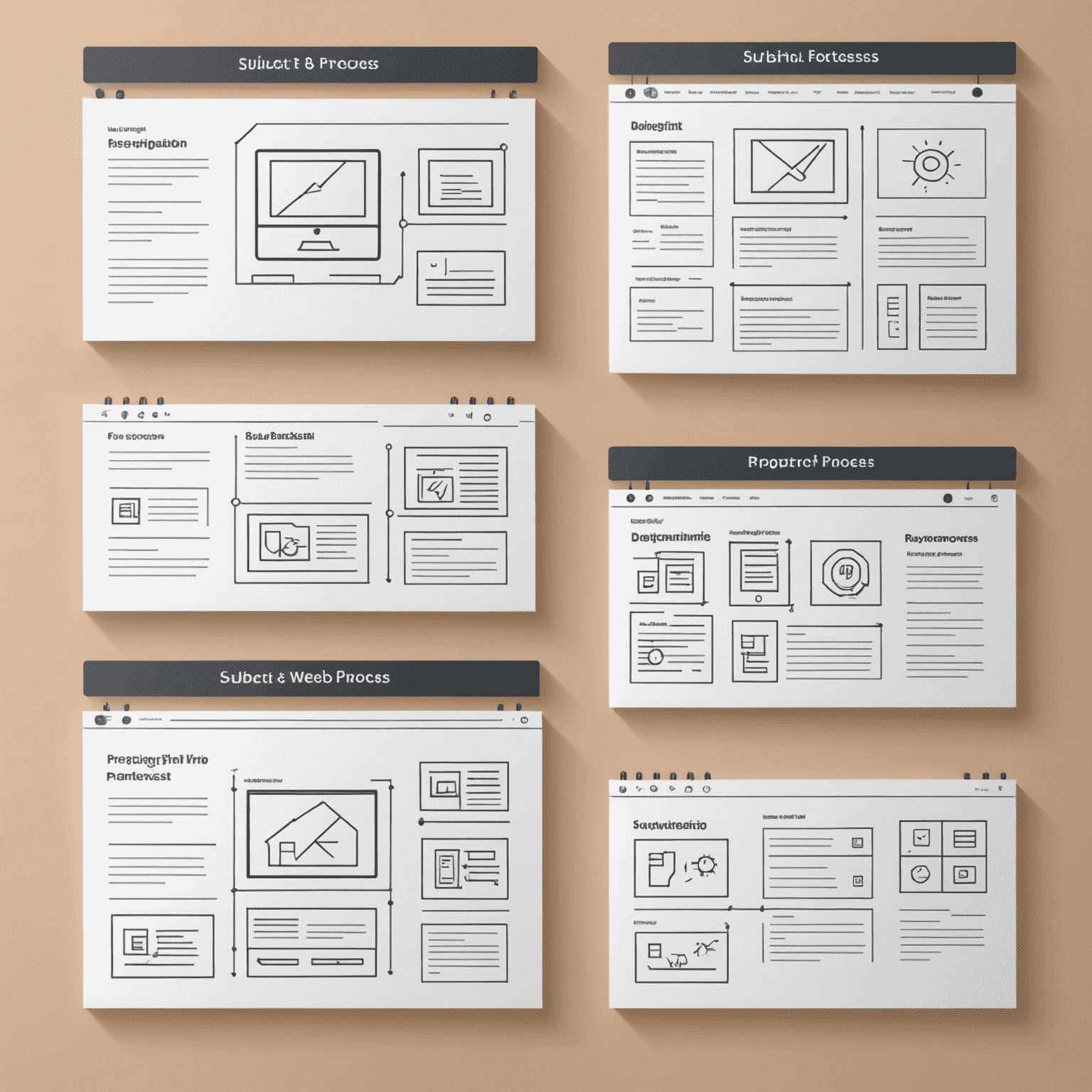 Web design process illustration showing steps from concept to final product, including wireframing, prototyping, and responsive design