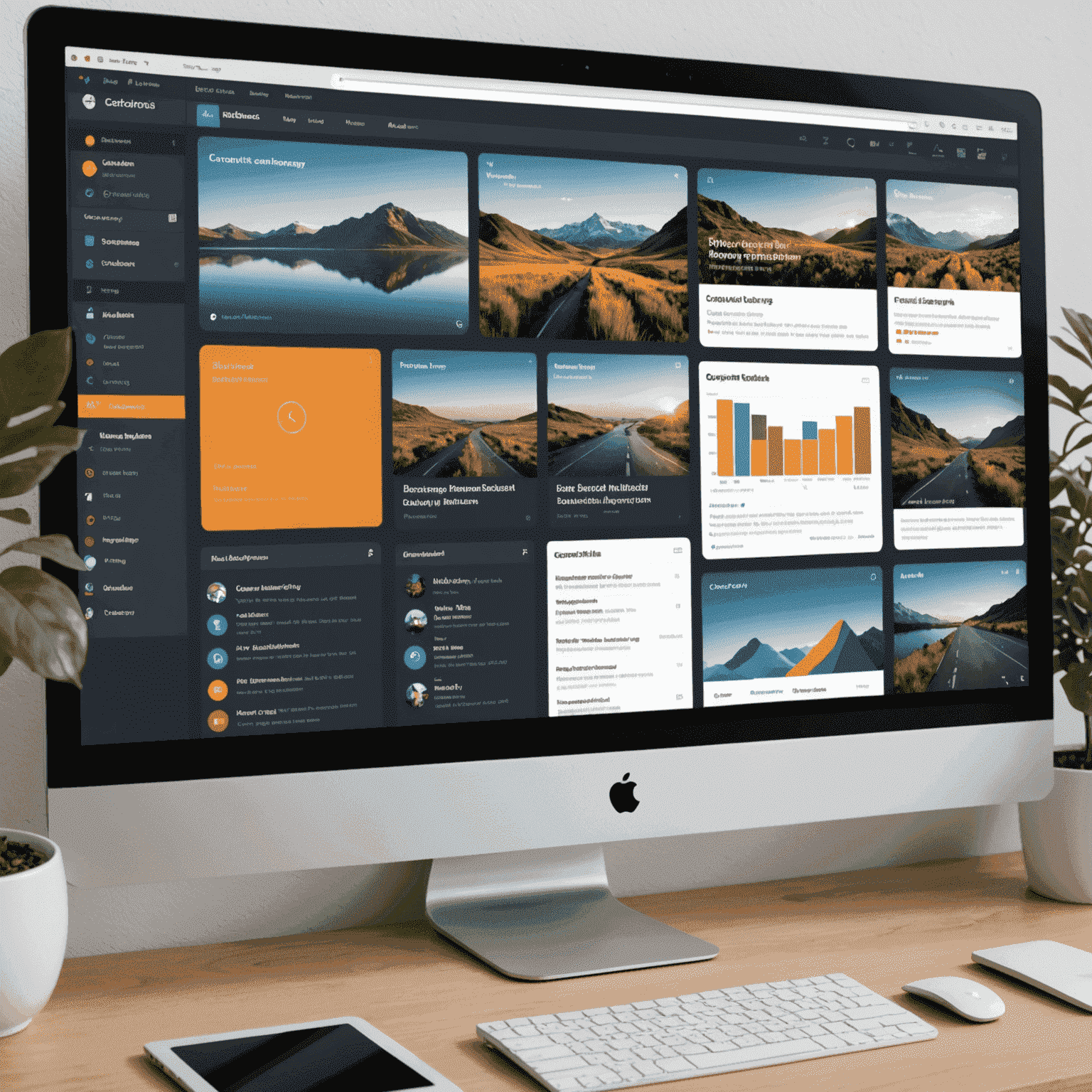 A visual representation of content management showing a dashboard with various content types like blog posts, images, and videos being organized and managed efficiently